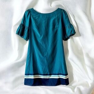 Banana Republic Silk Teal Dress with Striped Hem